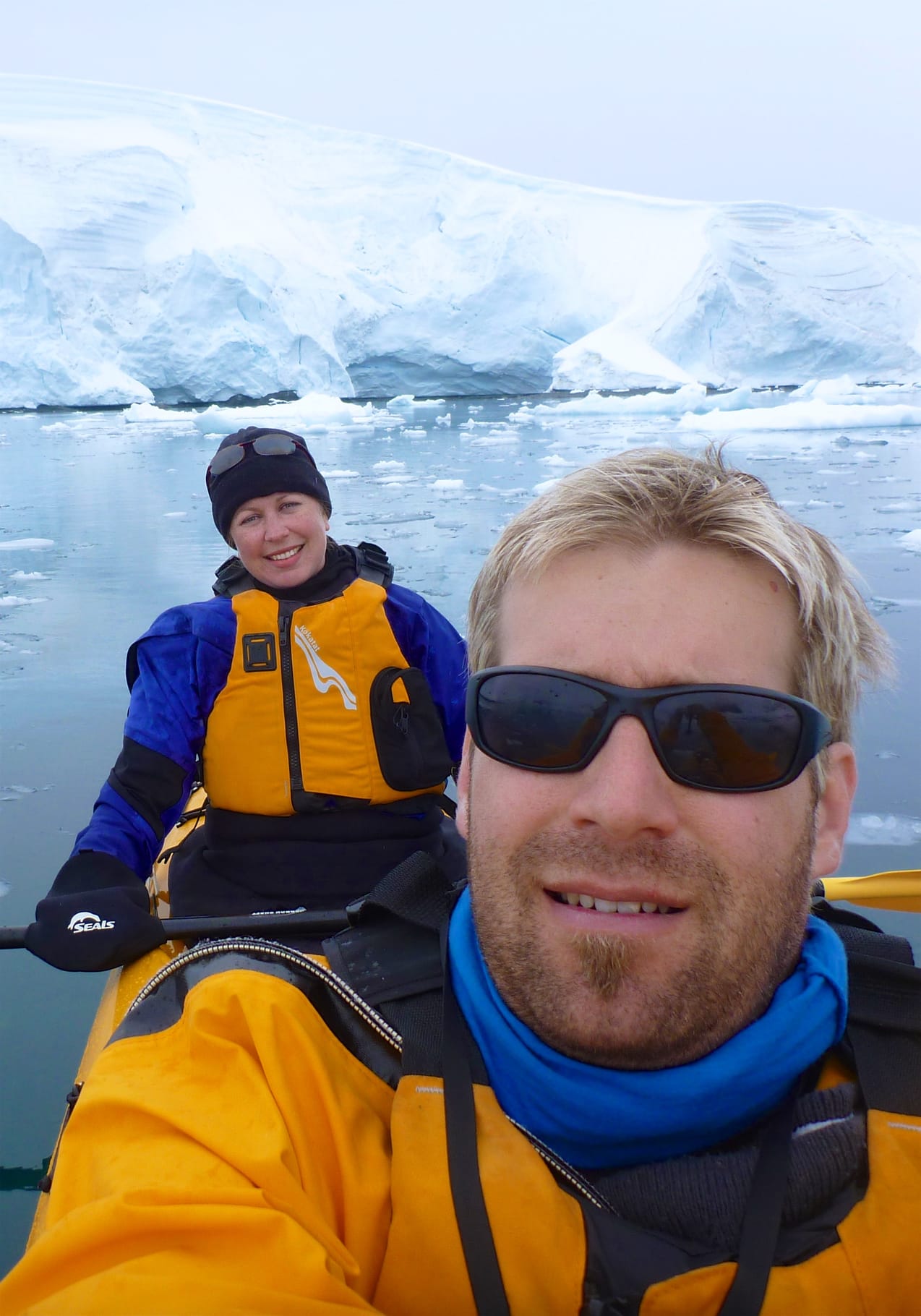 Amanda and Jarrad kayaking in Antarctica
