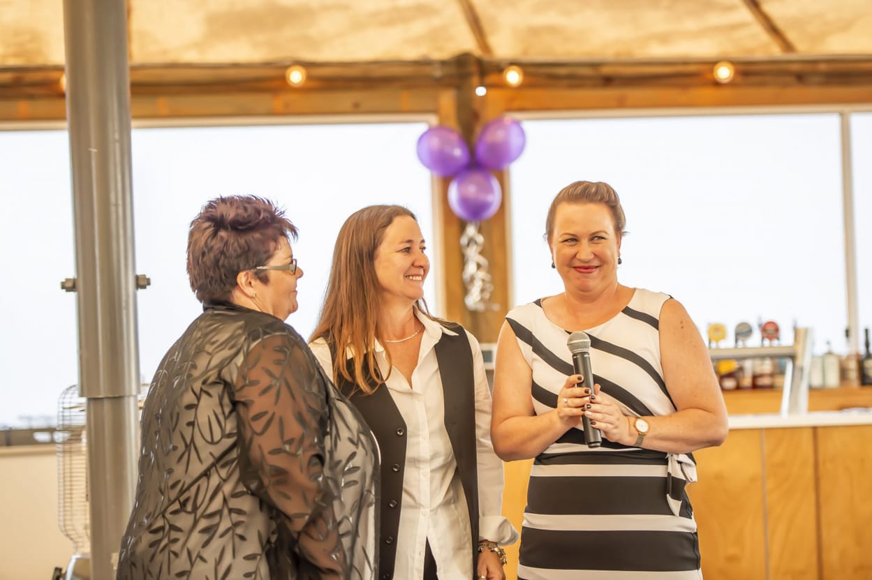 Trina and Tish on their wedding day at Semaphore Palais